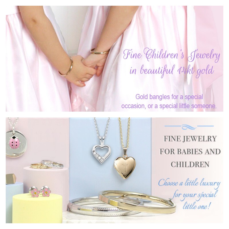 Fine bangle bracelets for babies and children in 14kt gold. Beautiful bangles for a special occasion or for a special little one.Fine jewelry for babies and children in sterling and 14kt gold. Baby bracelets and rings, baby earrings, and quality crafted bangle bracelets.